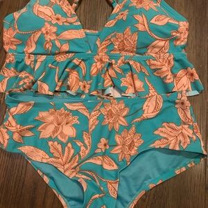 Floral women’s Swim Set - Teal and Orange